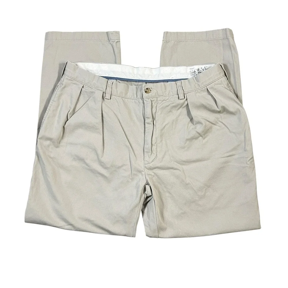 Polo Ralph Lauren Chino Pants Pleated Mens 36x30‎ Khaki Beige
